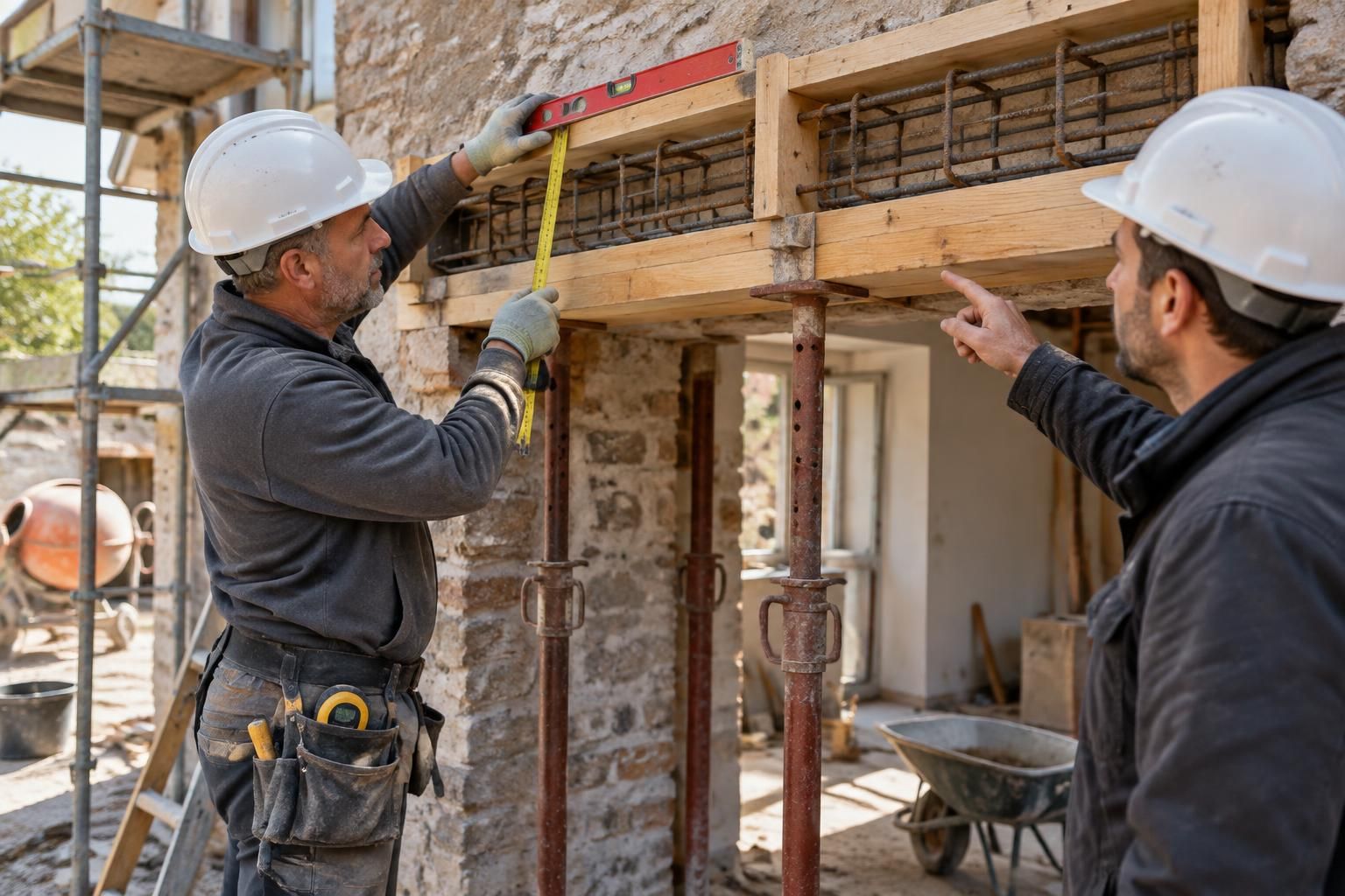 vérifiez les qualifications, les références et l’assurance de votre maçon pour vous assurer qu’il maîtrise le coulage d’un linteau en béton armé.