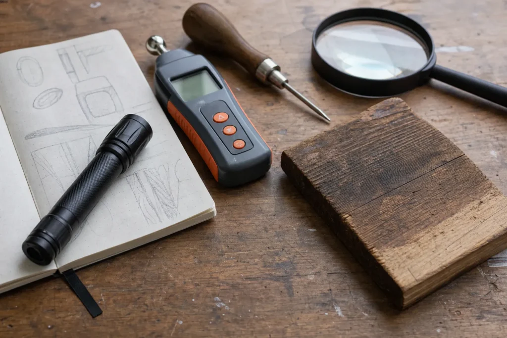 Matériel de diagnostic de l’artisan posé sur un établi