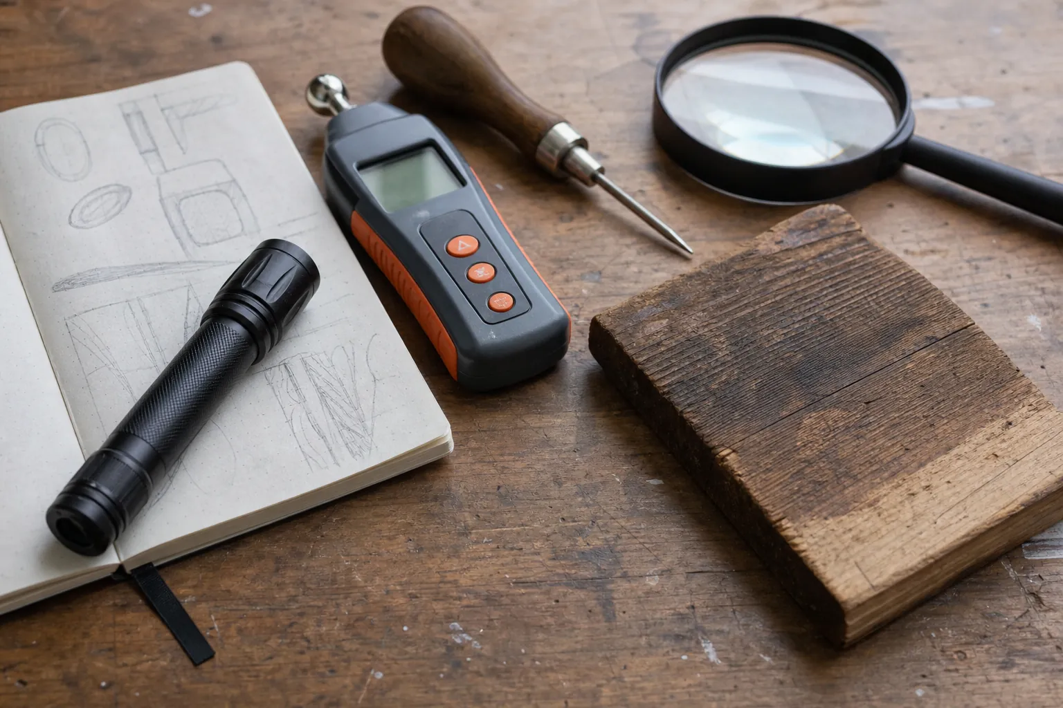 Matériel de diagnostic de l’artisan posé sur un établi