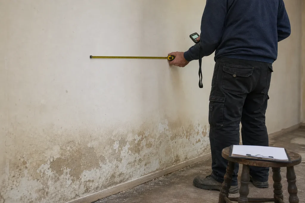 Métrage d’un mur humide avant devis de traitement