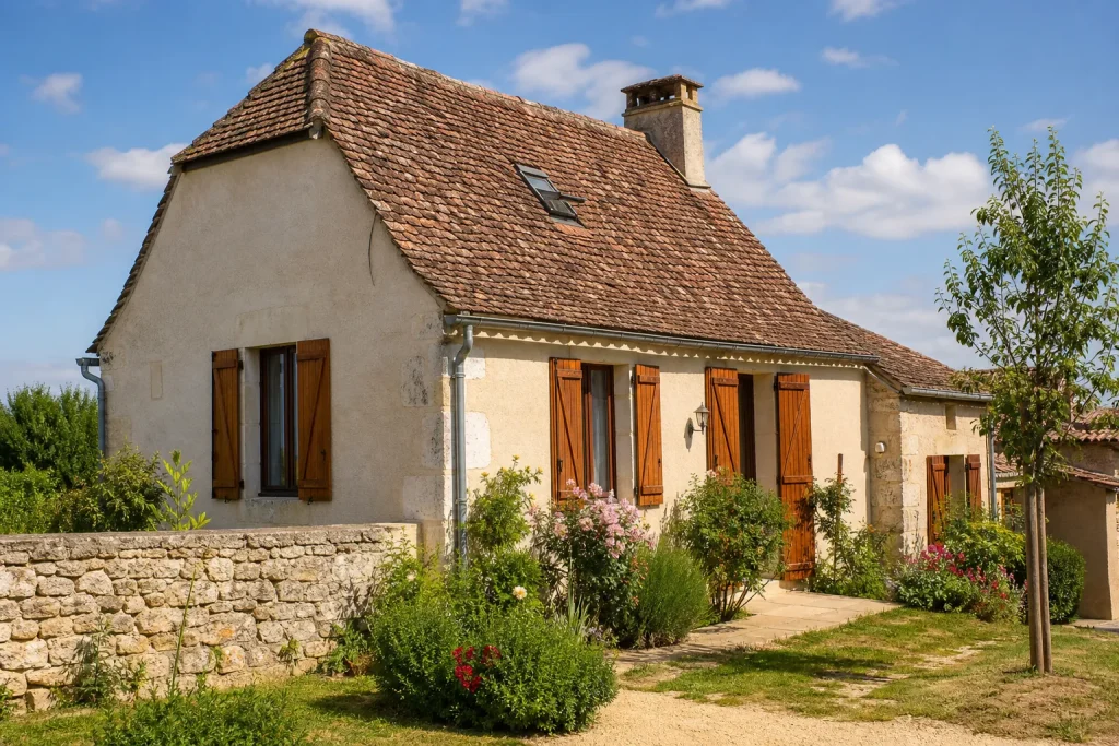 Maison de village restaurée avec volets en bois